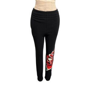 No Boundaries Womens XS Black Joggers With Red Rose Graphic On Leg 100% Recycled